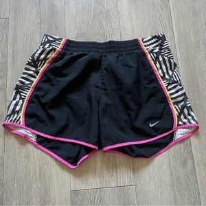 Nike Women's Black and Pink Zebra Print Athletic Shorts